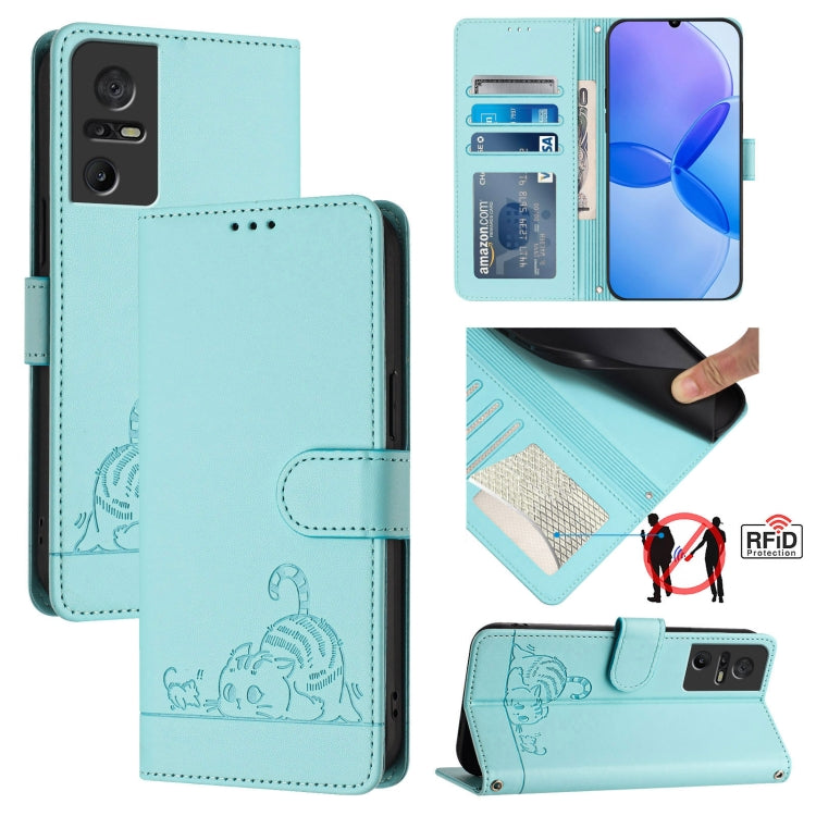 Cat Rat Embossed Pattern RFID Leather Phone Case with Lanyard, For TCL 50 XE, For TCL 50 SE, For TCL 501, For TCL 505, For TCL 502, For TCL 405 / 406 / 408, For TCL 40 XL / 40 T T608DL, For TCL 40 SE