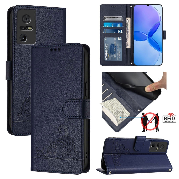 Cat Rat Embossed Pattern RFID Leather Phone Case with Lanyard, For TCL 50 XE, For TCL 50 SE, For TCL 501, For TCL 505, For TCL 502, For TCL 405 / 406 / 408, For TCL 40 XL / 40 T T608DL, For TCL 40 SE