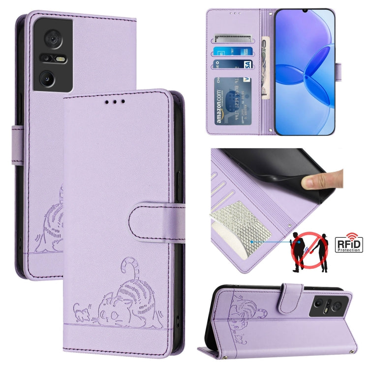 Cat Rat Embossed Pattern RFID Leather Phone Case with Lanyard, For TCL 50 XE, For TCL 50 SE, For TCL 501, For TCL 505, For TCL 502, For TCL 405 / 406 / 408, For TCL 40 XL / 40 T T608DL, For TCL 40 SE