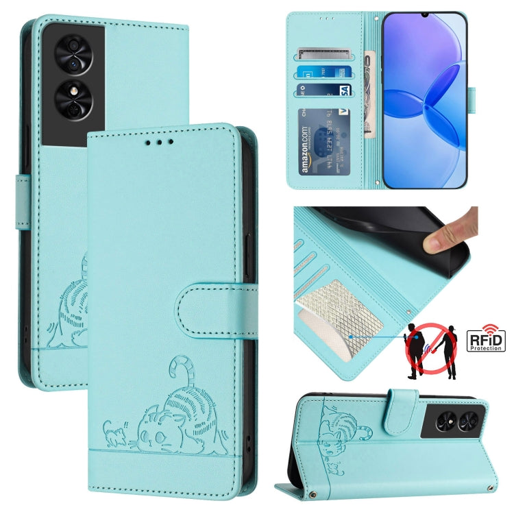 Cat Rat Embossed Pattern RFID Leather Phone Case with Lanyard, For TCL 50 XE, For TCL 50 SE, For TCL 501, For TCL 505, For TCL 502, For TCL 405 / 406 / 408, For TCL 40 XL / 40 T T608DL, For TCL 40 SE