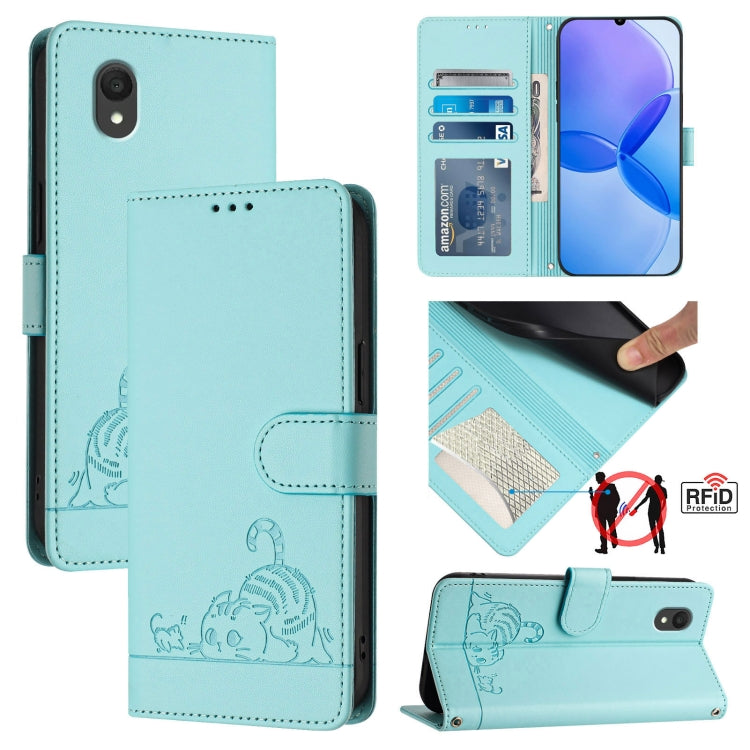 Cat Rat Embossed Pattern RFID Leather Phone Case with Lanyard, For TCL K70 Power 4G / K70 4G, For TCL NxtPaper 70 Pro 5G, For TCL K32 5G / K33, For TCL 60 NxtPaper, For TCL 60 SE NxtPaper / 605, For TCL 50 Pro NxtPaper, For TCL 50 LE 5G, For TCL 201
