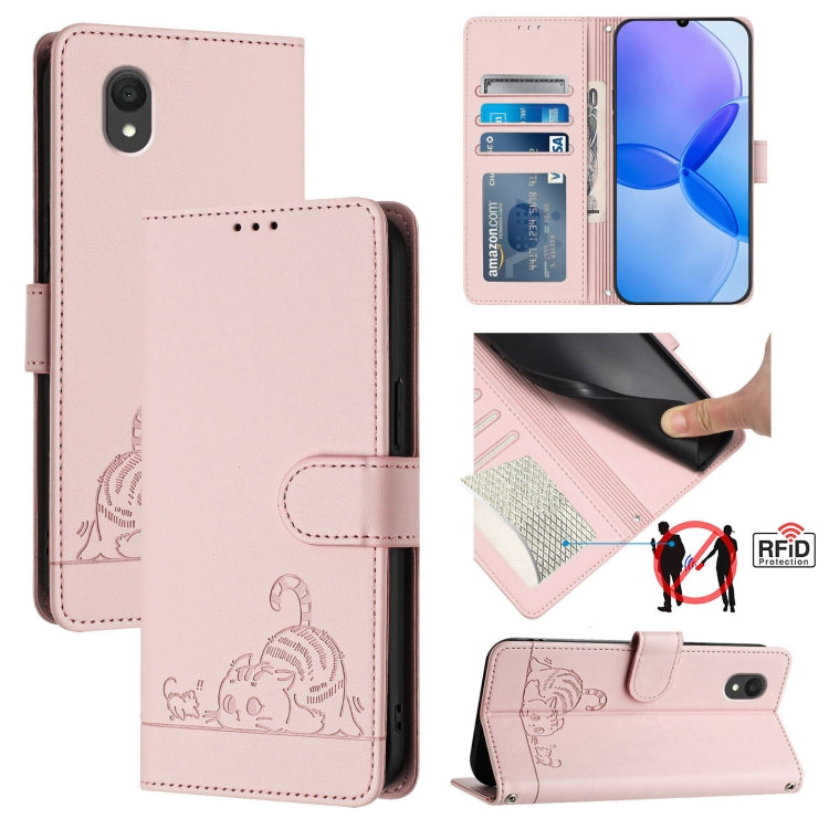 Cat Rat Embossed Pattern RFID Leather Phone Case with Lanyard, For TCL K70 Power 4G / K70 4G, For TCL NxtPaper 70 Pro 5G, For TCL K32 5G / K33, For TCL 60 NxtPaper, For TCL 60 SE NxtPaper / 605, For TCL 50 Pro NxtPaper, For TCL 50 LE 5G, For TCL 201