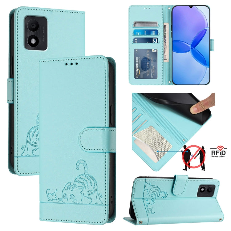 Cat Rat Embossed Pattern RFID Leather Phone Case with Lanyard, For TCL 403, For TCL 40 R, For TCL 30 XL T701DL, For TCL 305 / 306, For TCL Stylus 5G, For TCL 303, For TCL 30T T603DL, For TCL 30Z T602DL