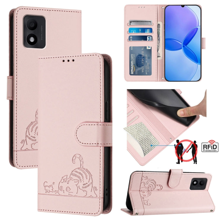 Cat Rat Embossed Pattern RFID Leather Phone Case with Lanyard, For TCL 403, For TCL 40 R, For TCL 30 XL T701DL, For TCL 305 / 306, For TCL Stylus 5G, For TCL 303, For TCL 30T T603DL, For TCL 30Z T602DL