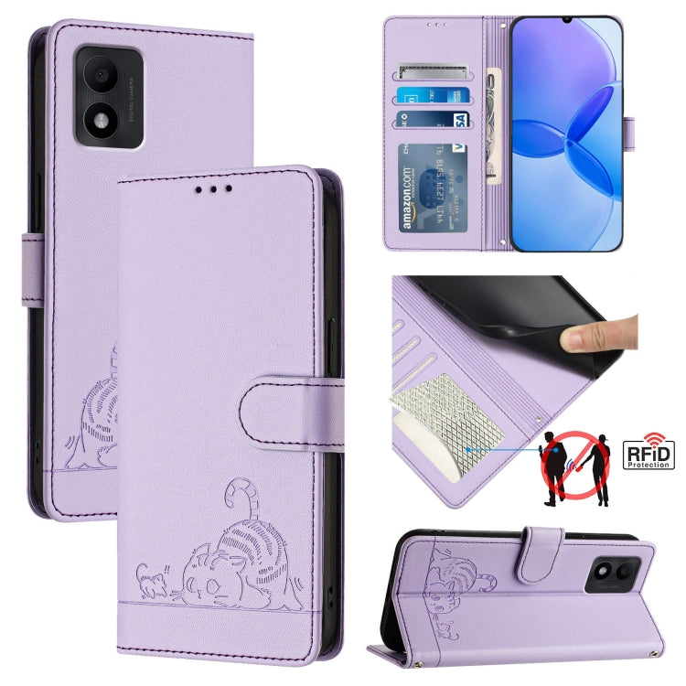Cat Rat Embossed Pattern RFID Leather Phone Case with Lanyard, For TCL 403, For TCL 40 R, For TCL 30 XL T701DL, For TCL 305 / 306, For TCL Stylus 5G, For TCL 303, For TCL 30T T603DL, For TCL 30Z T602DL