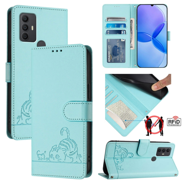 Cat Rat Embossed Pattern RFID Leather Phone Case with Lanyard, For TCL 403, For TCL 40 R, For TCL 30 XL T701DL, For TCL 305 / 306, For TCL Stylus 5G, For TCL 303, For TCL 30T T603DL, For TCL 30Z T602DL