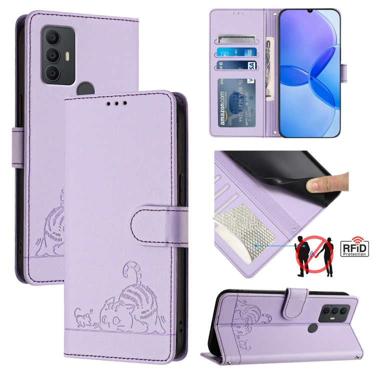 Cat Rat Embossed Pattern RFID Leather Phone Case with Lanyard, For TCL 403, For TCL 40 R, For TCL 30 XL T701DL, For TCL 305 / 306, For TCL Stylus 5G, For TCL 303, For TCL 30T T603DL, For TCL 30Z T602DL