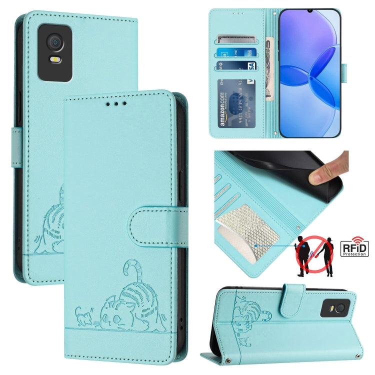 Cat Rat Embossed Pattern RFID Leather Phone Case with Lanyard, For TCL 403, For TCL 40 R, For TCL 30 XL T701DL, For TCL 305 / 306, For TCL Stylus 5G, For TCL 303, For TCL 30T T603DL, For TCL 30Z T602DL