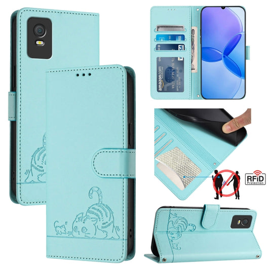 Cat Rat Embossed Pattern RFID Leather Phone Case with Lanyard, For TCL 403, For TCL 40 R, For TCL 30 XL T701DL, For TCL 305 / 306, For TCL Stylus 5G, For TCL 303, For TCL 30T T603DL, For TCL 30Z T602DL