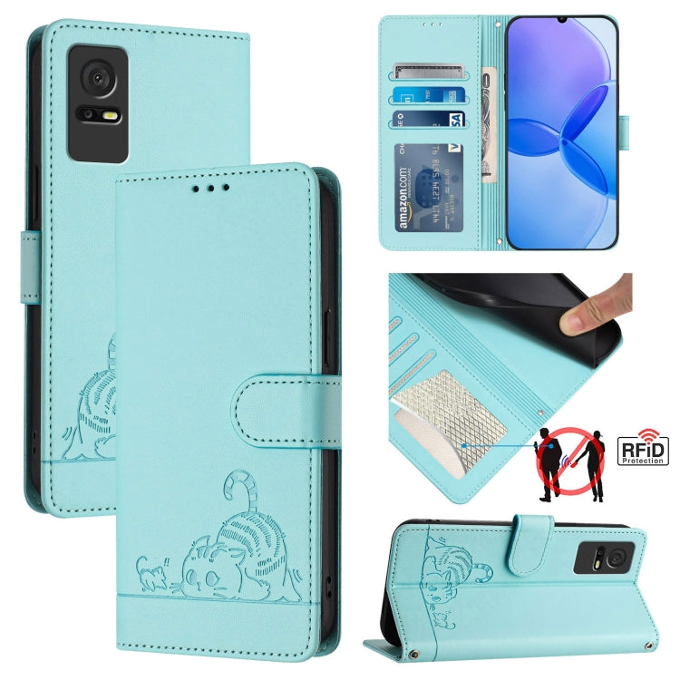Cat Rat Embossed Pattern RFID Leather Phone Case with Lanyard, For TCL 50 XE, For TCL 50 SE, For TCL 501, For TCL 505, For TCL 502, For TCL 405 / 406 / 408, For TCL 40 XL / 40 T T608DL, For TCL 40 SE