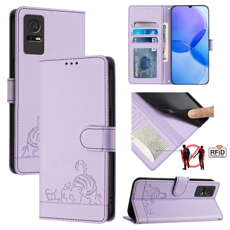 Cat Rat Embossed Pattern RFID Leather Phone Case with Lanyard, For TCL 50 XE, For TCL 50 SE, For TCL 501, For TCL 505, For TCL 502, For TCL 405 / 406 / 408, For TCL 40 XL / 40 T T608DL, For TCL 40 SE