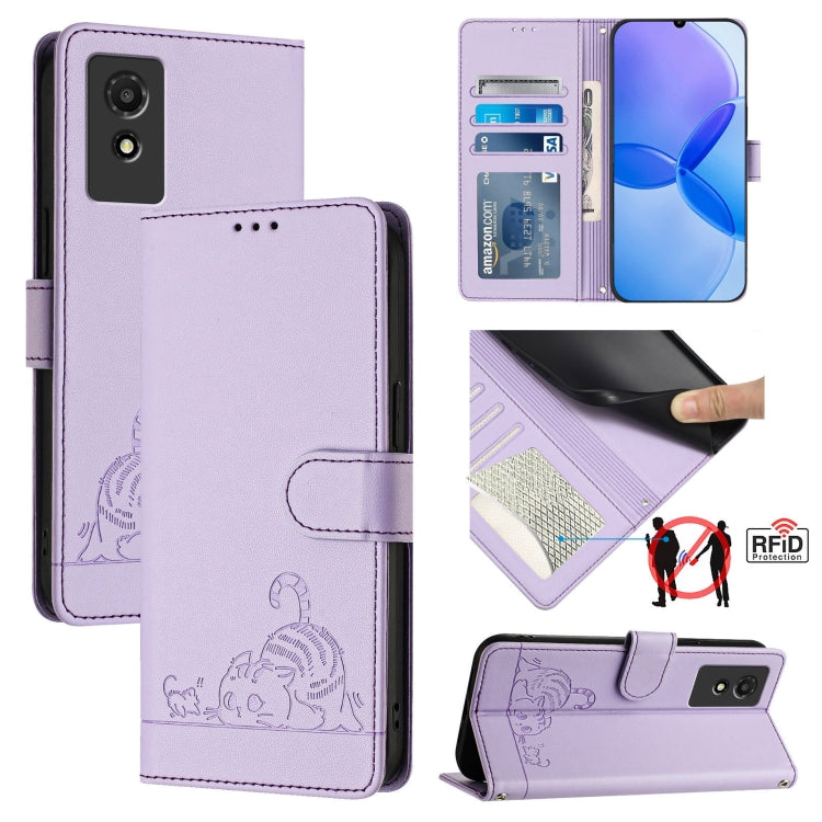 Cat Rat Embossed Pattern RFID Leather Phone Case with Lanyard, For TCL 50 XE, For TCL 50 SE, For TCL 501, For TCL 505, For TCL 502, For TCL 405 / 406 / 408, For TCL 40 XL / 40 T T608DL, For TCL 40 SE