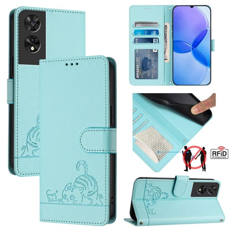 Cat Rat Embossed Pattern RFID Leather Phone Case with Lanyard, For TCL 50 XE, For TCL 50 SE, For TCL 501, For TCL 505, For TCL 502, For TCL 405 / 406 / 408, For TCL 40 XL / 40 T T608DL, For TCL 40 SE
