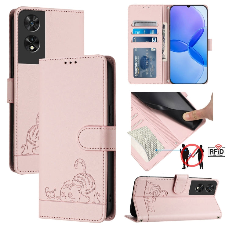 Cat Rat Embossed Pattern RFID Leather Phone Case with Lanyard, For TCL 50 XE, For TCL 50 SE, For TCL 501, For TCL 505, For TCL 502, For TCL 405 / 406 / 408, For TCL 40 XL / 40 T T608DL, For TCL 40 SE