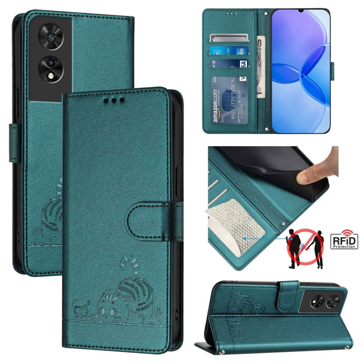 Cat Rat Embossed Pattern RFID Leather Phone Case with Lanyard, For TCL 50 XE, For TCL 50 SE, For TCL 501, For TCL 505, For TCL 502, For TCL 405 / 406 / 408, For TCL 40 XL / 40 T T608DL, For TCL 40 SE