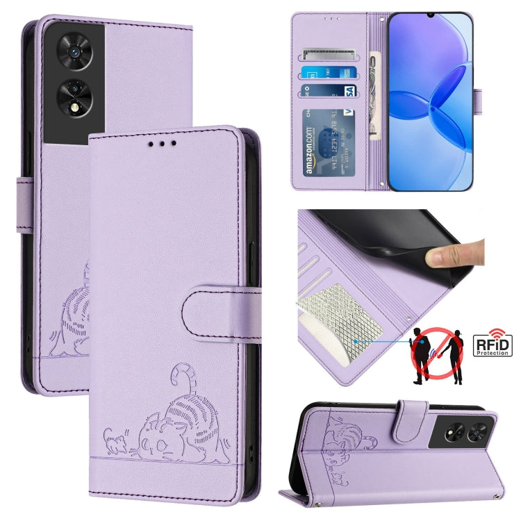 Cat Rat Embossed Pattern RFID Leather Phone Case with Lanyard, For TCL 50 XE, For TCL 50 SE, For TCL 501, For TCL 505, For TCL 502, For TCL 405 / 406 / 408, For TCL 40 XL / 40 T T608DL, For TCL 40 SE