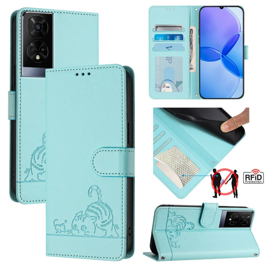 Cat Rat Embossed Pattern RFID Leather Phone Case with Lanyard, For TCL 50 XE, For TCL 50 SE, For TCL 501, For TCL 505, For TCL 502, For TCL 405 / 406 / 408, For TCL 40 XL / 40 T T608DL, For TCL 40 SE