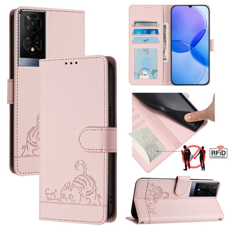 Cat Rat Embossed Pattern RFID Leather Phone Case with Lanyard, For TCL 50 XE, For TCL 50 SE, For TCL 501, For TCL 505, For TCL 502, For TCL 405 / 406 / 408, For TCL 40 XL / 40 T T608DL, For TCL 40 SE