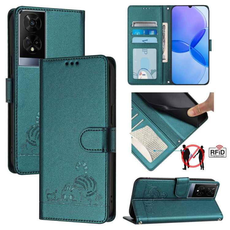Cat Rat Embossed Pattern RFID Leather Phone Case with Lanyard, For TCL 50 XE, For TCL 50 SE, For TCL 501, For TCL 505, For TCL 502, For TCL 405 / 406 / 408, For TCL 40 XL / 40 T T608DL, For TCL 40 SE