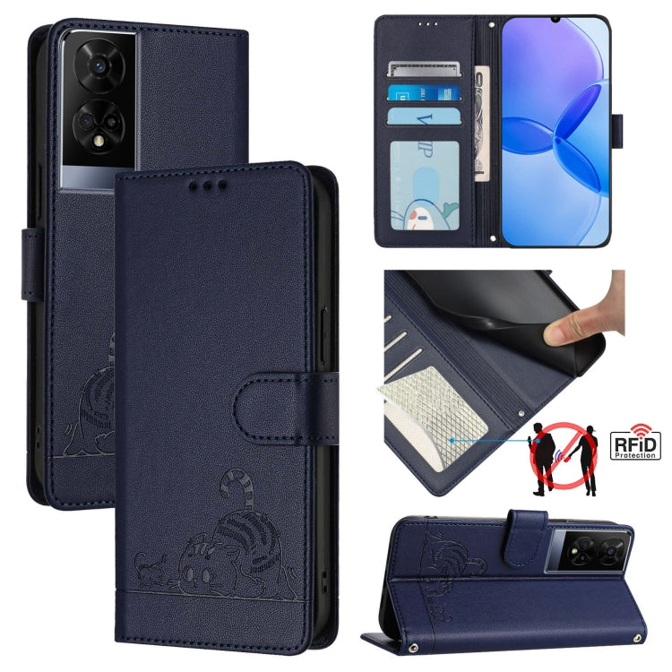 Cat Rat Embossed Pattern RFID Leather Phone Case with Lanyard, For TCL 50 XE, For TCL 50 SE, For TCL 501, For TCL 505, For TCL 502, For TCL 405 / 406 / 408, For TCL 40 XL / 40 T T608DL, For TCL 40 SE