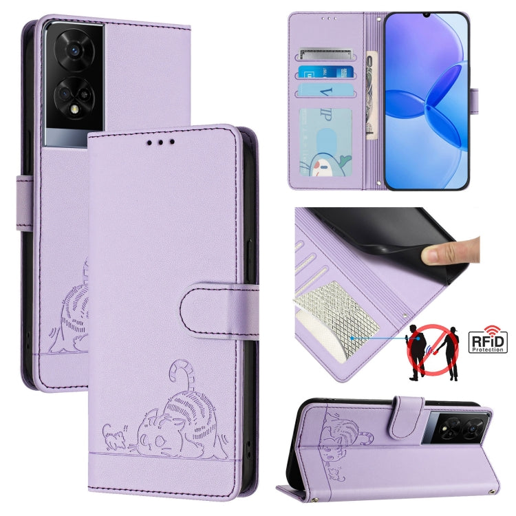 Cat Rat Embossed Pattern RFID Leather Phone Case with Lanyard, For TCL 50 XE, For TCL 50 SE, For TCL 501, For TCL 505, For TCL 502, For TCL 405 / 406 / 408, For TCL 40 XL / 40 T T608DL, For TCL 40 SE