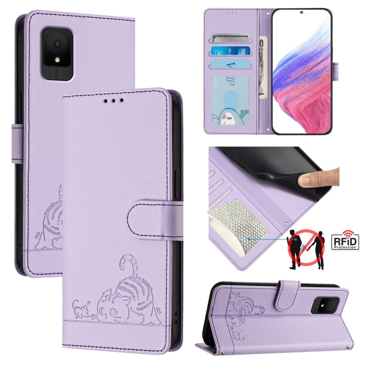 Cat Rat Embossed Pattern RFID Leather Phone Case with Lanyard, For TCL 50 XE, For TCL 50 SE, For TCL 501, For TCL 505, For TCL 502, For TCL 405 / 406 / 408, For TCL 40 XL / 40 T T608DL, For TCL 40 SE