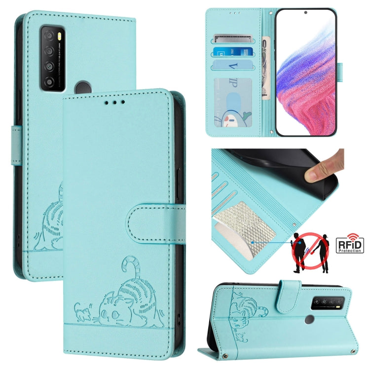 Cat Rat Embossed Pattern RFID Leather Phone Case with Lanyard, For TCL 403, For TCL 40 R, For TCL 30 XL T701DL, For TCL 305 / 306, For TCL Stylus 5G, For TCL 303, For TCL 30T T603DL, For TCL 30Z T602DL