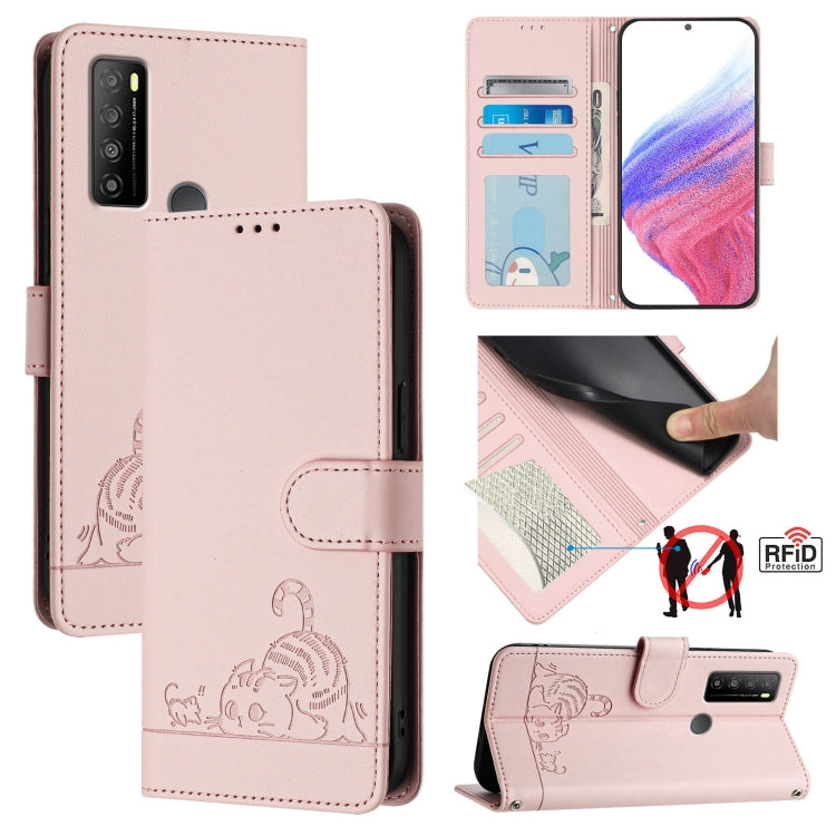 Cat Rat Embossed Pattern RFID Leather Phone Case with Lanyard, For TCL 403, For TCL 40 R, For TCL 30 XL T701DL, For TCL 305 / 306, For TCL Stylus 5G, For TCL 303, For TCL 30T T603DL, For TCL 30Z T602DL