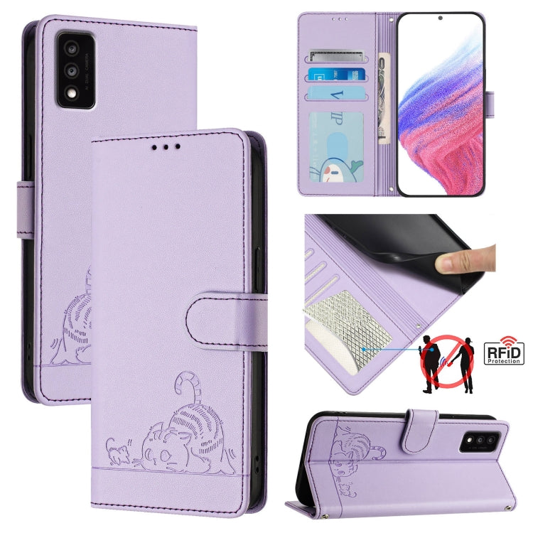 Cat Rat Embossed Pattern RFID Leather Phone Case with Lanyard, For TCL 403, For TCL 40 R, For TCL 30 XL T701DL, For TCL 305 / 306, For TCL Stylus 5G, For TCL 303, For TCL 30T T603DL, For TCL 30Z T602DL