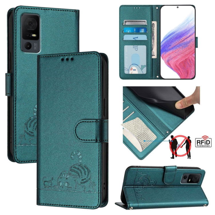 Cat Rat Embossed Pattern RFID Leather Phone Case with Lanyard, For TCL 50 XE, For TCL 50 SE, For TCL 501, For TCL 505, For TCL 502, For TCL 405 / 406 / 408, For TCL 40 XL / 40 T T608DL, For TCL 40 SE