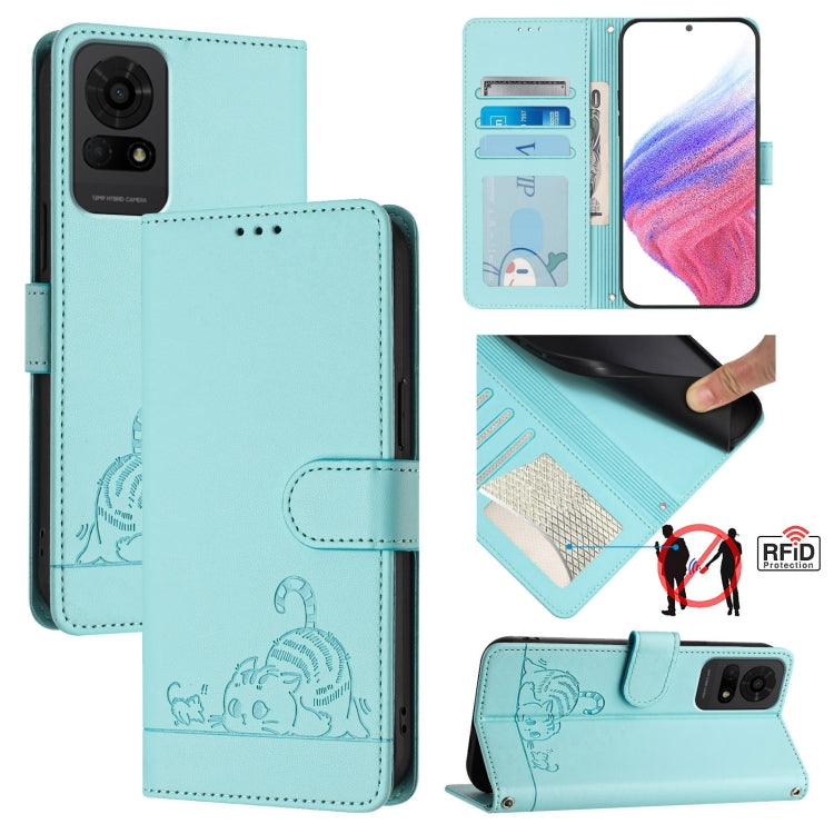 Cat Rat Embossed Pattern RFID Leather Phone Case with Lanyard, For TCL K70 Power 4G / K70 4G, For TCL NxtPaper 70 Pro 5G, For TCL K32 5G / K33, For TCL 60 NxtPaper, For TCL 60 SE NxtPaper / 605, For TCL 50 Pro NxtPaper, For TCL 50 LE 5G, For TCL 201