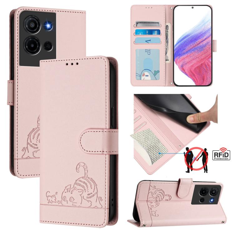 Cat Rat Embossed Pattern RFID Leather Phone Case with Lanyard, For TCL K70 Power 4G / K70 4G, For TCL NxtPaper 70 Pro 5G, For TCL K32 5G / K33, For TCL 60 NxtPaper, For TCL 60 SE NxtPaper / 605, For TCL 50 Pro NxtPaper, For TCL 50 LE 5G, For TCL 201