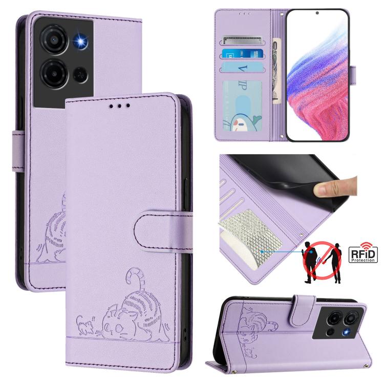 Cat Rat Embossed Pattern RFID Leather Phone Case with Lanyard, For TCL K70 Power 4G / K70 4G, For TCL NxtPaper 70 Pro 5G, For TCL K32 5G / K33, For TCL 60 NxtPaper, For TCL 60 SE NxtPaper / 605, For TCL 50 Pro NxtPaper, For TCL 50 LE 5G, For TCL 201