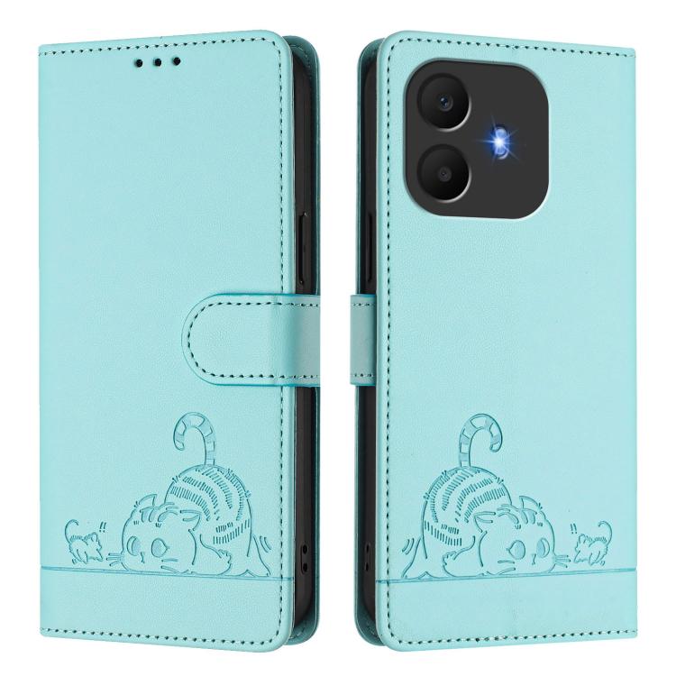 Cat Rat Embossed Pattern RFID Leather Phone Case with Lanyard, For TCL K70 Power 4G / K70 4G, For TCL NxtPaper 70 Pro 5G, For TCL K32 5G / K33, For TCL 60 NxtPaper, For TCL 60 SE NxtPaper / 605, For TCL 50 Pro NxtPaper, For TCL 50 LE 5G, For TCL 201