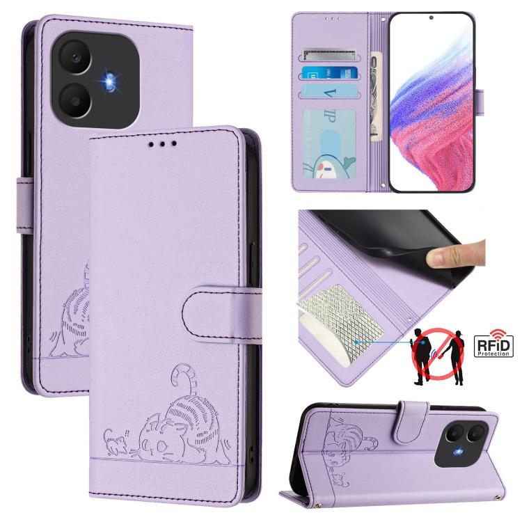 Cat Rat Embossed Pattern RFID Leather Phone Case with Lanyard, For TCL K70 Power 4G / K70 4G, For TCL NxtPaper 70 Pro 5G, For TCL K32 5G / K33, For TCL 60 NxtPaper, For TCL 60 SE NxtPaper / 605, For TCL 50 Pro NxtPaper, For TCL 50 LE 5G, For TCL 201