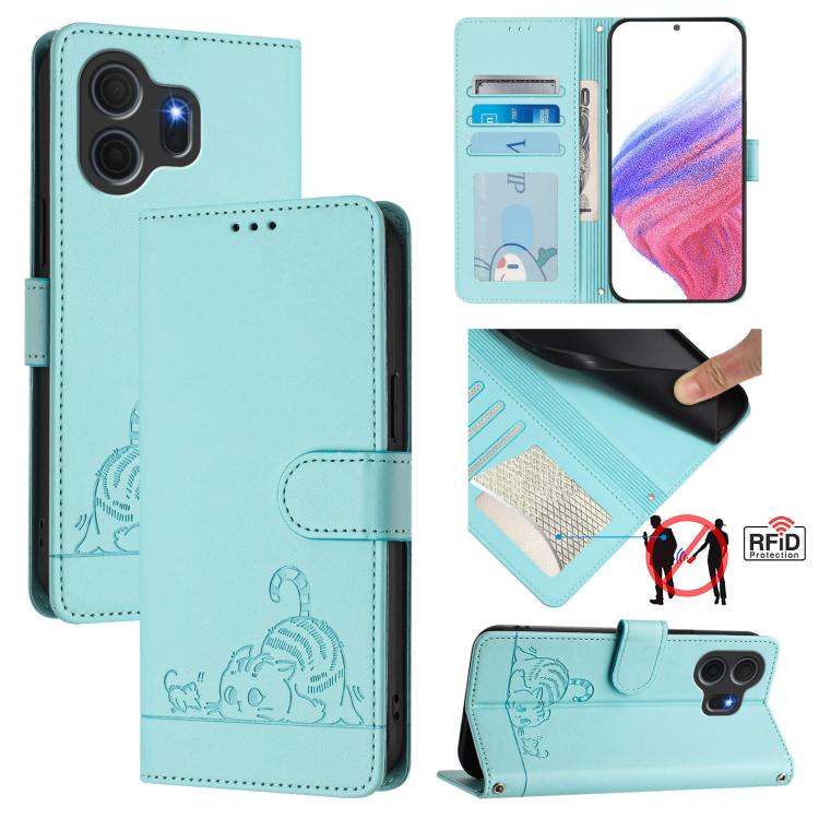 Cat Rat Embossed Pattern RFID Leather Phone Case with Lanyard, For TCL K70 Power 4G / K70 4G, For TCL NxtPaper 70 Pro 5G, For TCL K32 5G / K33, For TCL 60 NxtPaper, For TCL 60 SE NxtPaper / 605, For TCL 50 Pro NxtPaper, For TCL 50 LE 5G, For TCL 201