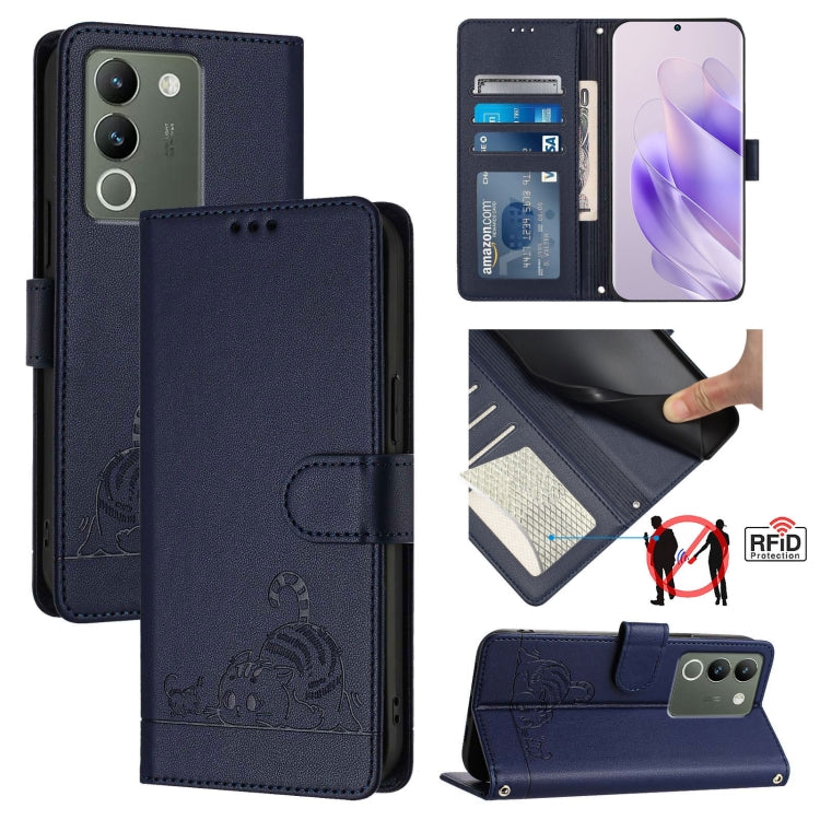 Cat Rat Embossed Pattern RFID Leather Phone Case with Lanyard, For vivo Y20A / Y20G / Y12A, For vivo Y03 4G Global, For vivo Y100 5G IDN, For vivo Y200E 5G Global, For vivo V30 5G Global, For vivo V30 Pro 5G Global, For vivo V29E 5G Global             ...