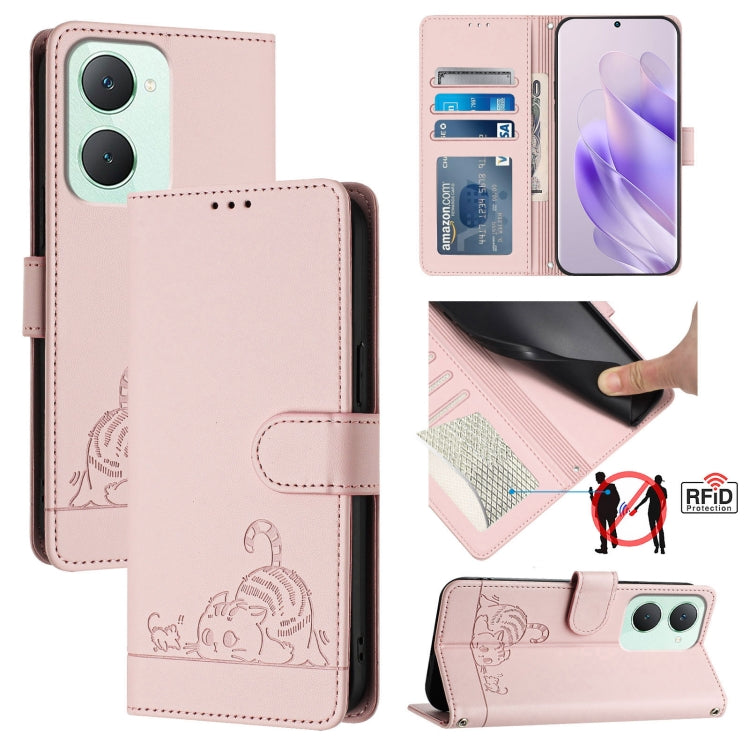 Cat Rat Embossed Pattern RFID Leather Phone Case with Lanyard, For vivo Y20A / Y20G / Y12A, For vivo Y03 4G Global, For vivo Y100 5G IDN, For vivo Y200E 5G Global, For vivo V30 5G Global, For vivo V30 Pro 5G Global, For vivo V29E 5G Global             ...