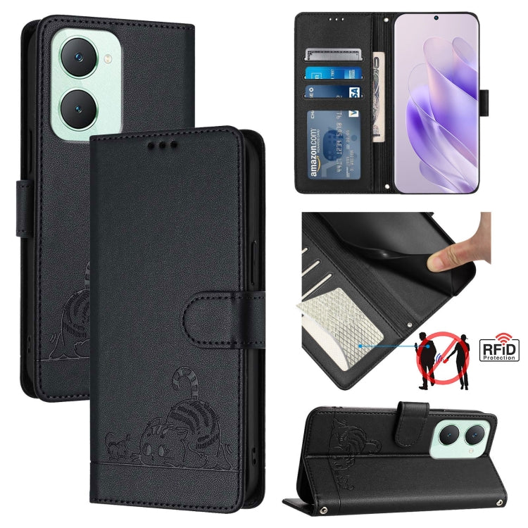 Cat Rat Embossed Pattern RFID Leather Phone Case with Lanyard, For vivo Y20A / Y20G / Y12A, For vivo Y03 4G Global, For vivo Y100 5G IDN, For vivo Y200E 5G Global, For vivo V30 5G Global, For vivo V30 Pro 5G Global, For vivo V29E 5G Global             ...