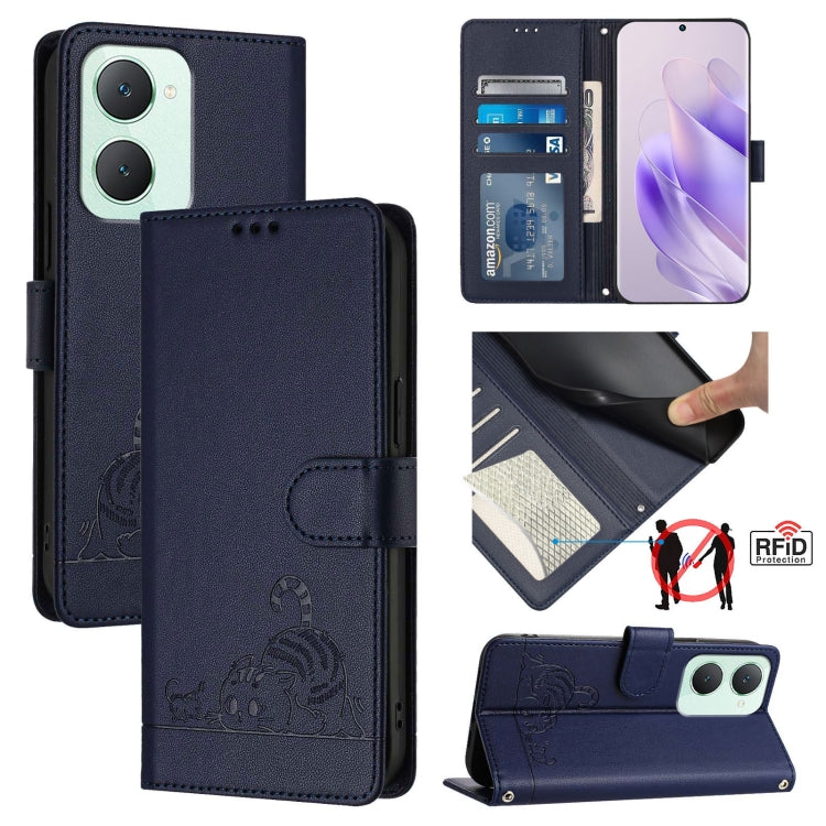Cat Rat Embossed Pattern RFID Leather Phone Case with Lanyard, For vivo Y20A / Y20G / Y12A, For vivo Y03 4G Global, For vivo Y100 5G IDN, For vivo Y200E 5G Global, For vivo V30 5G Global, For vivo V30 Pro 5G Global, For vivo V29E 5G Global             ...