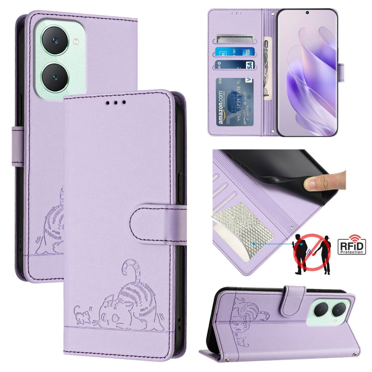 Cat Rat Embossed Pattern RFID Leather Phone Case with Lanyard, For vivo Y20A / Y20G / Y12A, For vivo Y03 4G Global, For vivo Y100 5G IDN, For vivo Y200E 5G Global, For vivo V30 5G Global, For vivo V30 Pro 5G Global, For vivo V29E 5G Global             ...