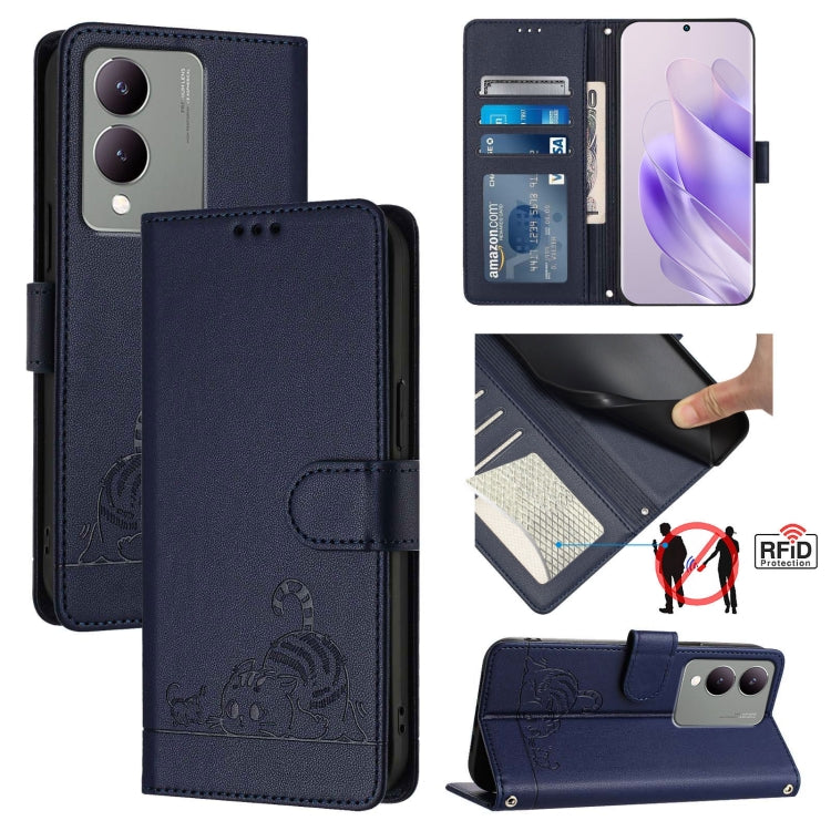 Cat Rat Embossed Pattern RFID Leather Phone Case with Lanyard, For vivo V30 Lite 5G Global, For vivo X100 Pro 5G, For vivo X100, For vivo Y27S 4G Global, For vivo V29 5G Global / V29 Pro, For vivo Y17S 4G Global, For vivo Y17S 5G India                 ...