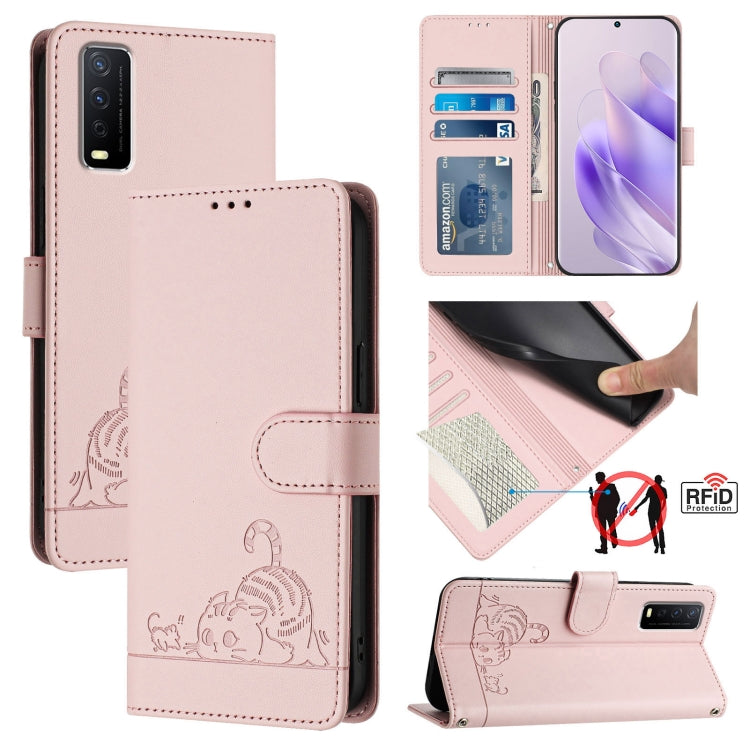 Cat Rat Embossed Pattern RFID Leather Phone Case with Lanyard, For vivo Y20A / Y20G / Y12A, For vivo Y03 4G Global, For vivo Y100 5G IDN, For vivo Y200E 5G Global, For vivo V30 5G Global, For vivo V30 Pro 5G Global, For vivo V29E 5G Global             ...