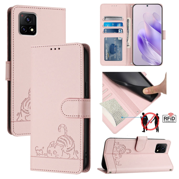 Cat Rat Embossed Pattern RFID Leather Phone Case with Lanyard, For vivo Y76 5G, For vivo Y51 2020 India, For vivo Y31 4G 2021 India, For vivo Y53S 4G / Y51A 2021, For vivo Y33 4G 2021, For vivo Y52S 5G / iQOO U3, For vivo Y31S 5G / Y72 5G India        ...