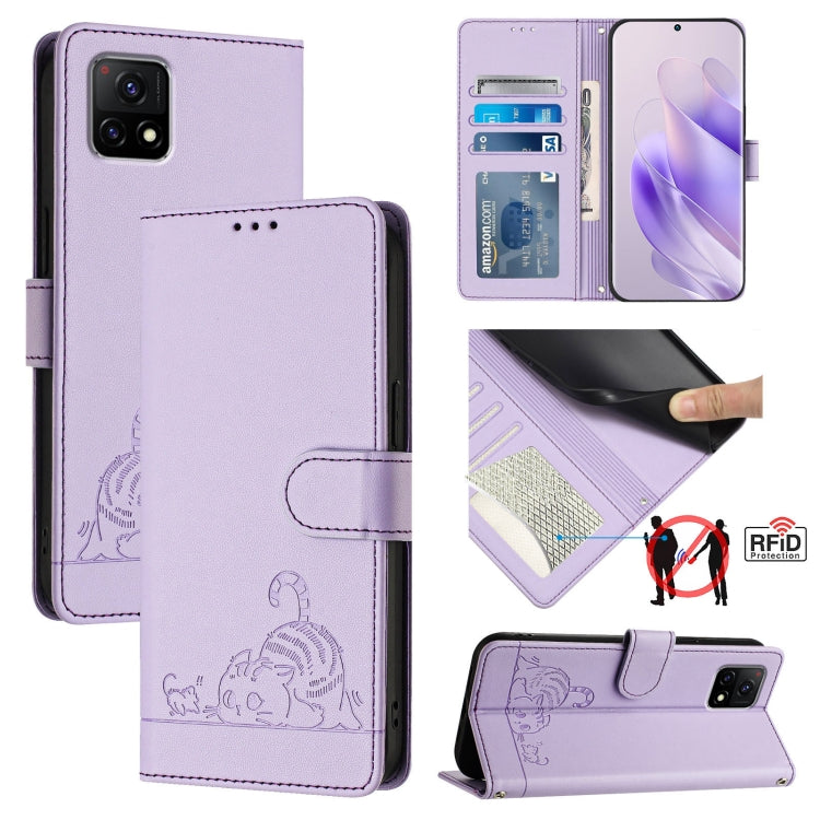 Cat Rat Embossed Pattern RFID Leather Phone Case with Lanyard, For vivo Y76 5G, For vivo Y51 2020 India, For vivo Y31 4G 2021 India, For vivo Y53S 4G / Y51A 2021, For vivo Y33 4G 2021, For vivo Y52S 5G / iQOO U3, For vivo Y31S 5G / Y72 5G India        ...