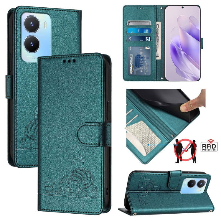 Cat Rat Embossed Pattern RFID Leather Phone Case with Lanyard, For vivo Y11 2023 / Y02T, For vivo Y36 4G India, For vivo Y36 5G Global, For vivo Y36 4G Global, For vivo Y78+ 5G Global, For vivo Y78 5G Global / V29 Lite, For vivo Y56 5G Global          ...