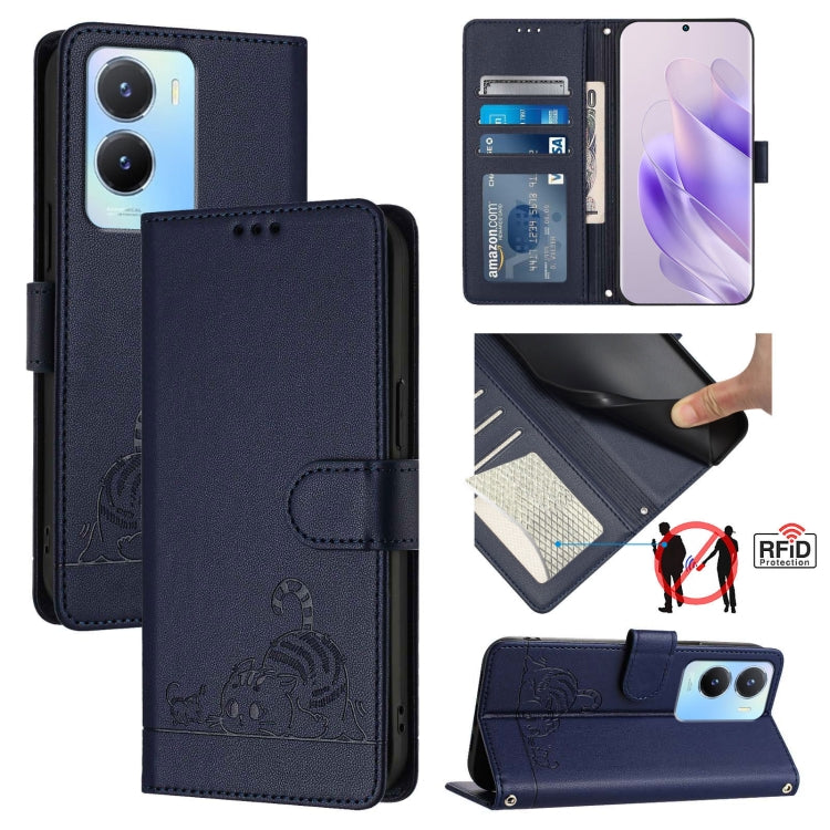 Cat Rat Embossed Pattern RFID Leather Phone Case with Lanyard, For vivo Y11 2023 / Y02T, For vivo Y36 4G India, For vivo Y36 5G Global, For vivo Y36 4G Global, For vivo Y78+ 5G Global, For vivo Y78 5G Global / V29 Lite, For vivo Y56 5G Global          ...