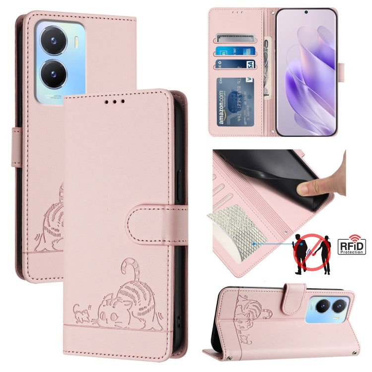 Cat Rat Embossed Pattern RFID Leather Phone Case with Lanyard, For vivo Y11 2023 / Y02T, For vivo Y36 4G India, For vivo Y36 5G Global, For vivo Y36 4G Global, For vivo Y78+ 5G Global, For vivo Y78 5G Global / V29 Lite, For vivo Y56 5G Global          ...