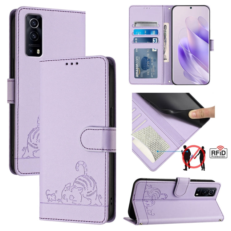 Cat Rat Embossed Pattern RFID Leather Phone Case with Lanyard, For vivo Y02S 4G Global, For vivo Y100 5G Global, For vivo V27 5G Global, For vivo V27 Pro 5G Global, For vivo V27E 4G Global, For vivo T2 4G Global, For vivo Y72 5G / iQOO Z3 / Y52 5G     ...