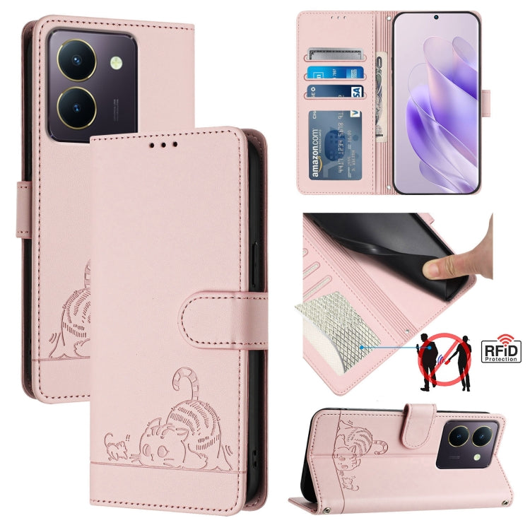 Cat Rat Embossed Pattern RFID Leather Phone Case with Lanyard, For vivo Y11 2023 / Y02T, For vivo Y36 4G India, For vivo Y36 5G Global, For vivo Y36 4G Global, For vivo Y78+ 5G Global, For vivo Y78 5G Global / V29 Lite, For vivo Y56 5G Global          ...